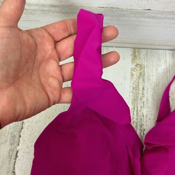 DKNY Womens Medium hot pink ruffle tankini top summer beach swim bathing suit - Picture 3 of 10